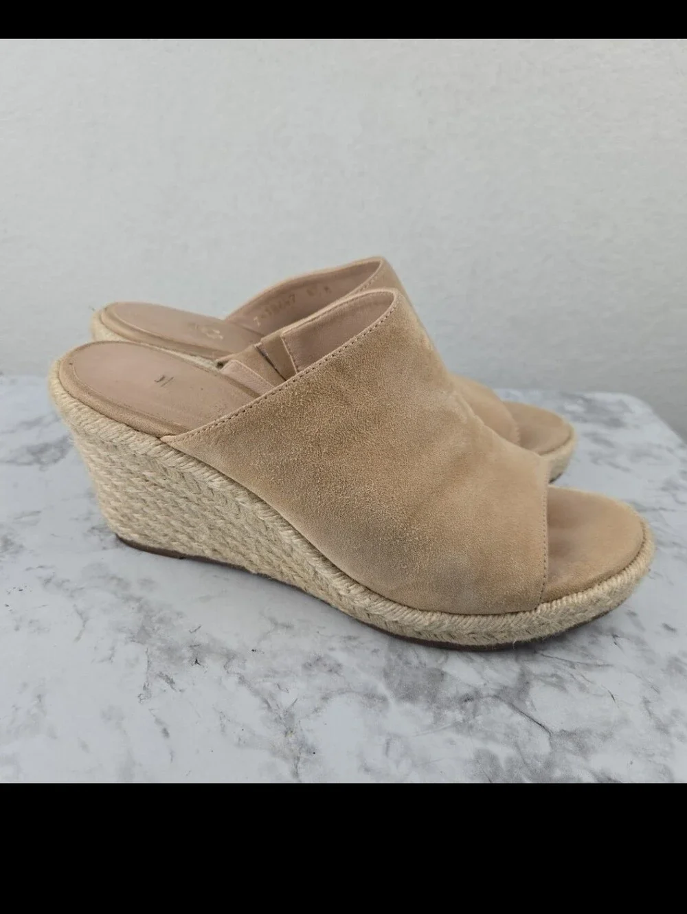 Stuart Weitzman Beige Suede Espadrille Wedge Slide